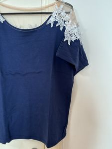 Navy Tee with Lace Shoulders