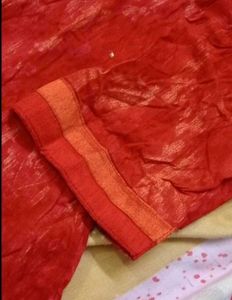 Red Saree with Frayed Detail