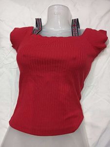 Red Ribbed 🔥Cold Shoulder Top