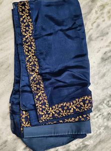 Elegant Navy Blue Saree with Gold Embroidery