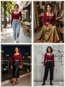 Chic Maroon Ruched Long Sleeve Crop Top