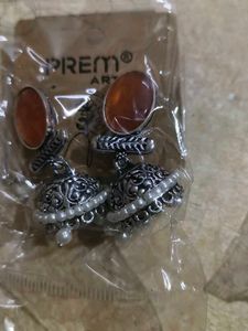 Elegant Jhumka Earrings with Green Stone