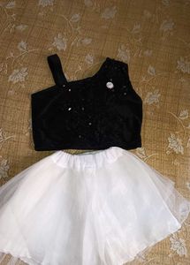 Black Sequined Top & White Tulle Skirt Set