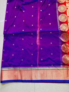 Purple Banarsi silk saree with blouse piece