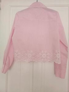 Zara Pink Striped Lace Collar Crop Top