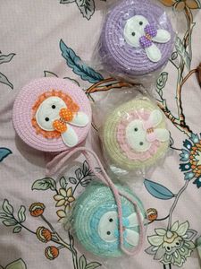 Cute Bunny Round Straw Purse for Kids