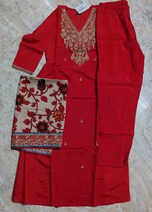 New Elegant Red Embroidered Kurta Set