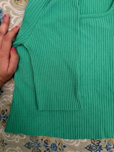 Green Ribbed Square Neck Top