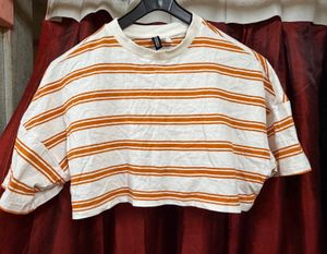 Orange Striped Cropped T-shirt