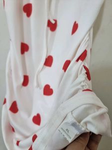 White Heart Print Ruched Midi Dress.