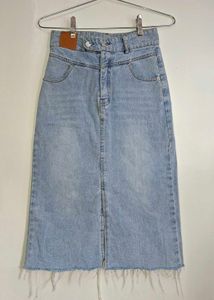 Light Wash Denim Midi Skirt