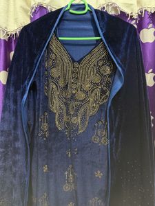 Elegant Blue Velvet Kurta Set