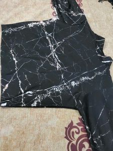 Black Marble Print V-Neck Top
