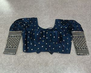 Embroidered Blue Silk Blouse