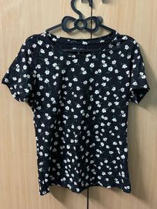 Honey Floral Print Black Top