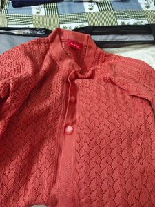 Chic Coral Knit Cardigan