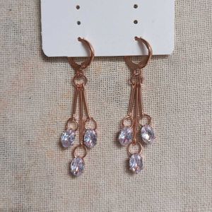 💖 Rose Gold Dangle Earrings with Crystals ✨