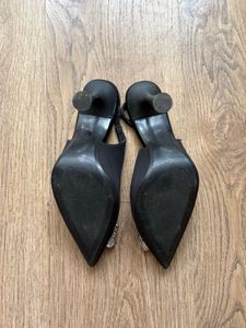 Elegant Black Slingback Heels with Crystal Embelli