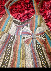 Boho Chic Striped Handbag with Bow Detail
