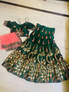 Emerald Green Embroidered Lehenga Choli Set