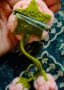 Crochet Pink Rose Hair Clip💗
