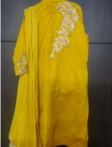 Designer Applique Work Mustard  Suit Set