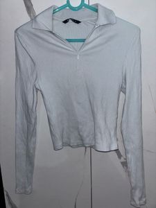 Ribbed Quarter Zip Long Sleeve Tops