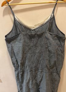 Denim Lace Trim Jumpsuit