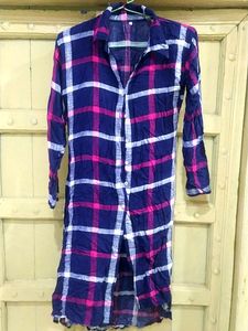 A Long Straight Front Button Kurti | Shrug Type
