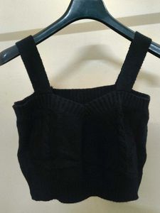 Black Knit Spaghetti Strap Crop Top