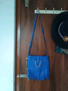 Stylish Blue Fringed Crossbody Bag