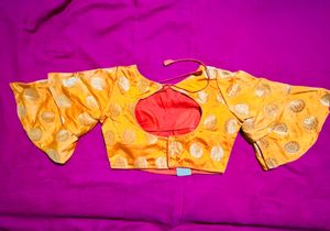 Vibrant Orange Brocade Bell Sleeve Blouse