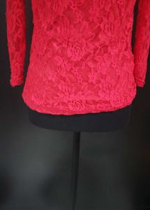 Red Lace Long Sleeve Top