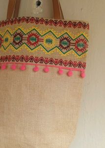 Embroidered Jute boho Bag