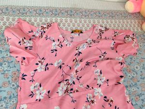 Pink Floral Ruffle Hem Dress