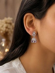 92.5 silver Elegant Kundan &amp; Ruby Jhumka Earrings