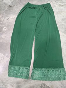 Elegant Green Palazzo Pants with Lace Trim