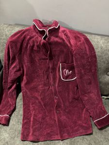 Cozy Burgundy Velvet Sleep Shirt