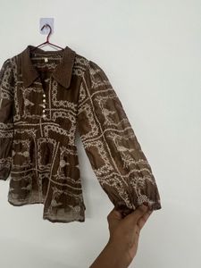 Boho Print Button-Up Tunic Top