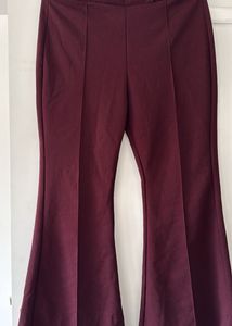 Burgundy Flare Leg Pants, High- waist - 28/26