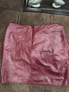 Burgundy Faux Leather Tweed Mini Skirt