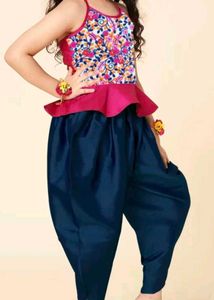 Pink And blue dhoti set