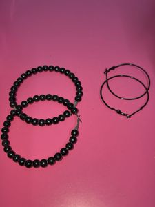 Chic Black Beaded Hoop Earrings Set