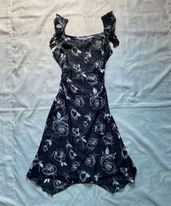 Black Floral Print Dress with Tie Straps