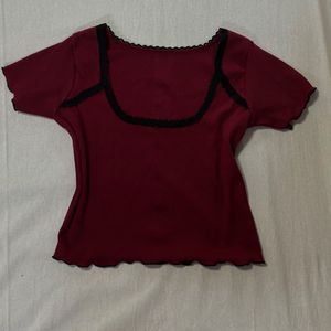 Cute Burgundy Lace Trim Top