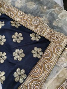 Grey And Cream Embroidery Printed Saree (Women's)
