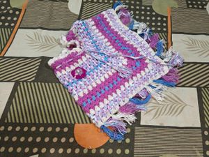 Crocheted kids handknit wool poncho new