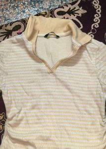 Yellow & White Striped Collared Top for Women