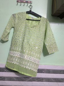 Elegant Green Sequined Chikankari Kurta not used