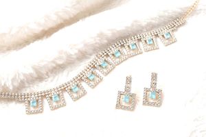Stunning Diamond & Blue Stone Necklace & Earrings